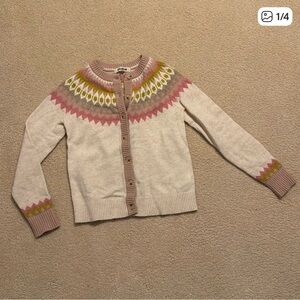 Boden Pink and Cream Patterned Fair Isle Cardigan